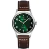 Image de Montre Homme AVIATEUR Argenté Cadran Vert Bracelet Cuir Brun 20 MM