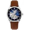 Image de Montre Homme MONARCK Argenté Cadran Bleu Bracelet Cuir Brun 22 MM