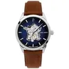 Image de Montre Homme MONARCK France Argenté Cadran Bleu Bracelet Cuir Brun 22 MM