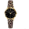 Image de Montre Femme MULTIPLES Doré Cadran Noir Bracelet Cuir Léopard 14 MM