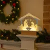 Image de Veilleuse crèche de Noël lumineuse LED en verre acrylique et bois scène de Nativité 3D