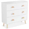 Image de Commode enfant décor bois 3 tiroirs poignées nuage