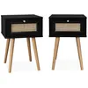 Image de Lot de 2 tables de chevet décor bois noir et cannage avec 1 tiroir