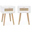 Image de Lot de 2 tables de chevet décor bois blanc et cannage avec 1 tiroir