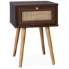 Image de Table de chevet décor bois & cannage avec 1 tiroir - coloris bois foncé - Bohème