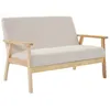 Image de Banquette canapé 2 places en bois et tissu velours côtelé coloris blanc crème. Isak. L 114 x P 69.5 x H 73cm