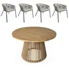 Image de Table intérieur/extérieur bois dacacia + 4 assises en corde beige et acier