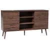 Image de Buffet scandinave décor bois noyer avec 2 portes coulissantes rainurées et 4 étagères. buffet bas. L 140cm