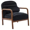 Image de Fauteuil scandinave bois dhévéa teinté noyer et tissu velours noir