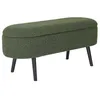 Image de Banc coffre. bout de lit avec revêtement bouclette texturée. kaki. pieds en bois noir. L 112 x 44 x 50cm