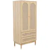 Image de Dressing penderie JUDITH 2 portes 2 tiroirs cannage. poignées et pieds finition dorée. 80 x 50 x 180 cm