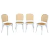 Image de Lot de 4 chaises vintage en bois avec assise et dossier en rotin. coloris blanc. L 44.5 x P 48 x H 89.5cm