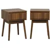 Image de Lot de 2 tables de chevet avec un tiroir. Panneaux stratifiés couleur noyer. Pied en bois de sapin. L 39 x 39 x H 55.4cm LINEAR