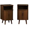 Image de Lot de 2 tables de chevet 2 portes coulissantes + 1 niche effet bois rainuré noyer. L 40 x P 40 x H 70cm