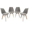 Image de Lot de 4 chaises scandinaves revêtement bouclette texturée gris clair. pieds bois de hêtre - Nils