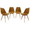 Image de Lot de 4 chaises scandinaves revêtement velours côtelé ocre. pieds bois de hêtre - Nils