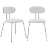 Image de 2 chaises décor bois courbé teinté noyer et tissu déperlant blanc. pieds métal chromé - L 45 x P 55 x H 80cm - Erin