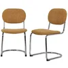 Image de Lot de 2 chaises cantilever arrondie métal. bouclette texturée moutarde et pieds chromés - L 47 x P 54.5 x H 81cm - Maloa
