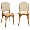 Image de Lot de deux chaises naturelles vintage en bois effet noyer avec assise et dossier en rotin