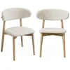 Image de Lot de 2 chaises en bois dhévéa naturel et tissu bouclette blanc crème