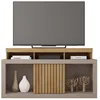 Image de Meuble TV 55 Pouces Chêne et Gris 1 Porte 6 Roulettes L 136 H 74 P 39 cm - L 136 x l 39 x H 74 cm
