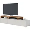 Image de Meuble TV Bar 70 Pouces Chêne et Blanc 3 Portes 6 Niches L 210 H 50.6 P 45.3 cm - L 210 x l 45.3 x H 50.6 cm