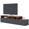 Image de Meuble TV Bar 70 Pouces Chêne et Anthracite 3 Portes 6 Niches L 210 H 50.6 P 45.3 cm - L 210 x l 45.3 x H 50.6 cm