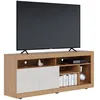 Image de Meuble TV 65 Pouces Chêne et Blanc 2 Portes 6 Niches Roulettes L 160 H 68 P 37.4 cm - L 160 x l 37.4 x H 68 cm