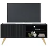 Image de Meuble TV - SPACE - 55 Pouces - Noir - Pieds Bois Massif - 2 Portes 3 Niches