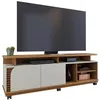 Image de Meuble TV 75 JURERE imitation chêne et blanc L180 P39.3 H62 cm - 2 portes 9 niches 6 roulettes