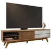 Image de Meuble TV - VENEZA - Imitation Chêne et Blanc - 1 Porte - 2 Tiroirs - 3 Niches - 75 Pouces