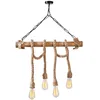 Image de LOANE - Suspension rustique filaire 4 lampes cordes et bois