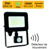Image de Projecteur LED 20W 2000 LM 3000K IP44 avec détecteur - garantie 5 ans