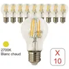 Image de Lot de 10 ampoules LED filament E27 6W 750Lm 2700K - garantie 2 ans