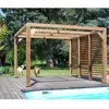 Image de HABRITA Pergola en sapin traité très haute température à 215°C - Fermeture paroi latérale - 341 x 313 cm