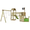 Image de KANGUI Aire de jeux pirate en bois WILLI - Balançoire trapèze toboggan mur descalade cabane sur plateforme pont suspendu