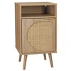 Image de Table de chevet décor bois et cannage arrondi 1 porte