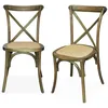 Image de Lot de 2 chaises de bistrot en bois dhévéa marron vieilli. vintage. assise en rotin. empilables