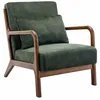 Image de Fauteuil en velours kaki foncé. pieds bois dhévéa teinté noyer clair. 1 place droit fixe. pieds compas scandinave
