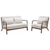Image de Banquette 2 places + Fauteuil bois dhévéa teinté noyer clair et bouclette LORENS