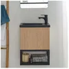 Image de Meuble lave-mains NOVA suspendu métal et bois avec vasque en résine 40x50cm