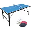Image de Mini table de ping pong intérieure bleue 150x75cm avec 2 raquettes et 3 balles