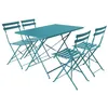 Image de Salon de jardin bistrot pliable - Emilia rectangulaire bleu canard - Table rectangulaire 110x70cm avec quatre chaises pliantes.