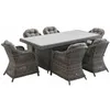 Image de Table de jardin résine arrondie + 6 assises - Lecco Gris - Coussins beige - 6 places - 6 fauteuils. une grande table