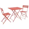 Image de Table de jardin bistrot pliante métal + 2 assises terracotta 70 x 70cm. acier thermolaqué
