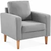 Image de Fauteuil scandinave en tissu gris clair - Bjorn - Canapé 1 place fixe droit pieds bois