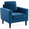 Image de Fauteuil scandinave en velours bleu - Bjorn - Canapé 1 place fixe droit pieds bois