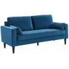 Image de Canapé en velours bleu - Bjorn - Canapé 3 places fixe droit pieds bois. style scandinave