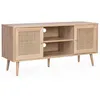 Image de Meuble TV en cannage 120x39x56.5cm - Bohème - Naturel. 2 niveaux. 2 étagères. 2 portes. pieds scandinaves