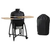 Image de Barbecue charbon de bois grill et fumoir céramique Ø57cm avec roues tablettes et housse KAMADO